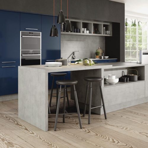 Concrete and Lucido Blue Gloss Contemporary Ashley Ann Kitchen