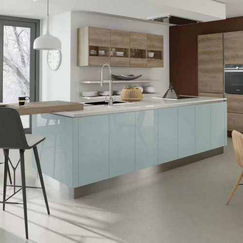Nebraska Oak and Helix Gloss Warm Blue Contemporary Ashley Ann Kitchen