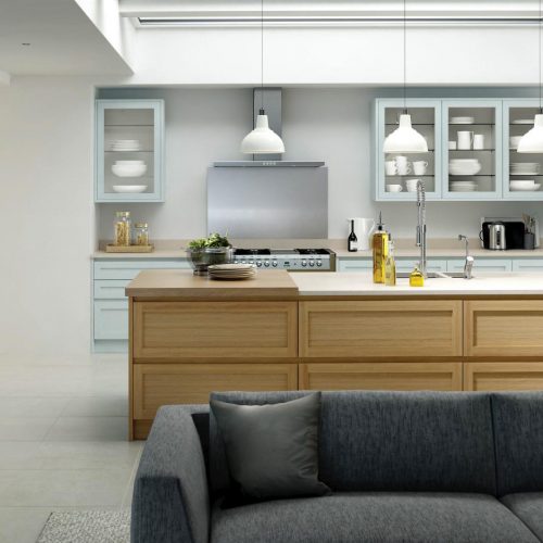 Shaker Light Oak and Winter Blue Contemporary Ashley Ann Kitchen
