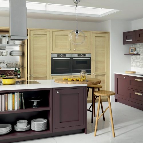 Conival Blonde Oak & Smooth Painted Wild Orchid Caledonia Traditional Shaker Style Kitchen