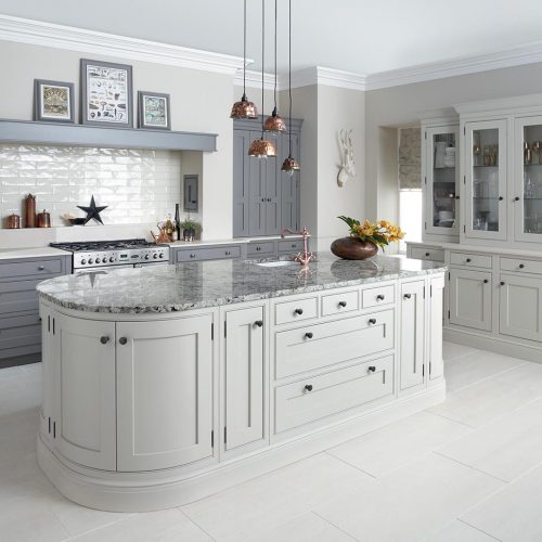 Katrine Painted, Roofer's Lead & Cloudy Dawn Caledonia Traditional Shaker Style Kitchen
