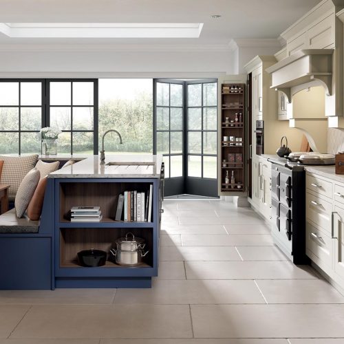 Leven Smooth Painted, October Night & Mussel Caledonia Traditional Shaker Style Kitchen