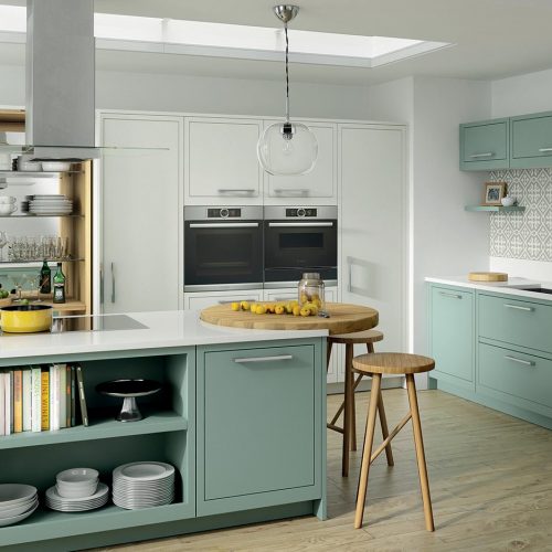 Skye Smooth Painted Cloudy Dawn & Summer Sky Caledonia Traditional Shaker Style Kitchen