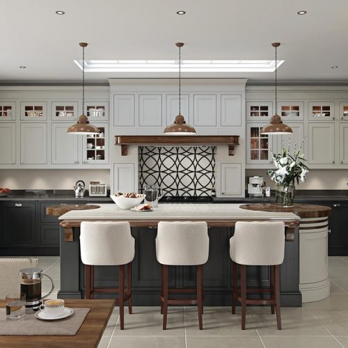 Torridon Painted Fired Charcoal and Farr Beach Caledonia Traditional Shaker Style Kitchen